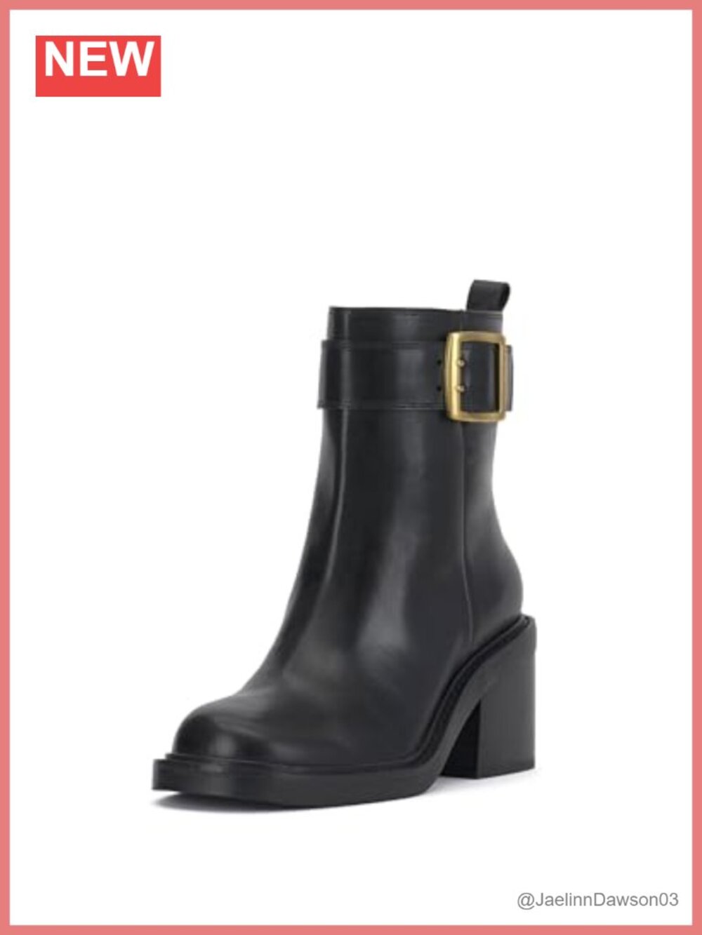 Leather Stacked Heel Bootie Ankle Boots Zip Closure Round Toe